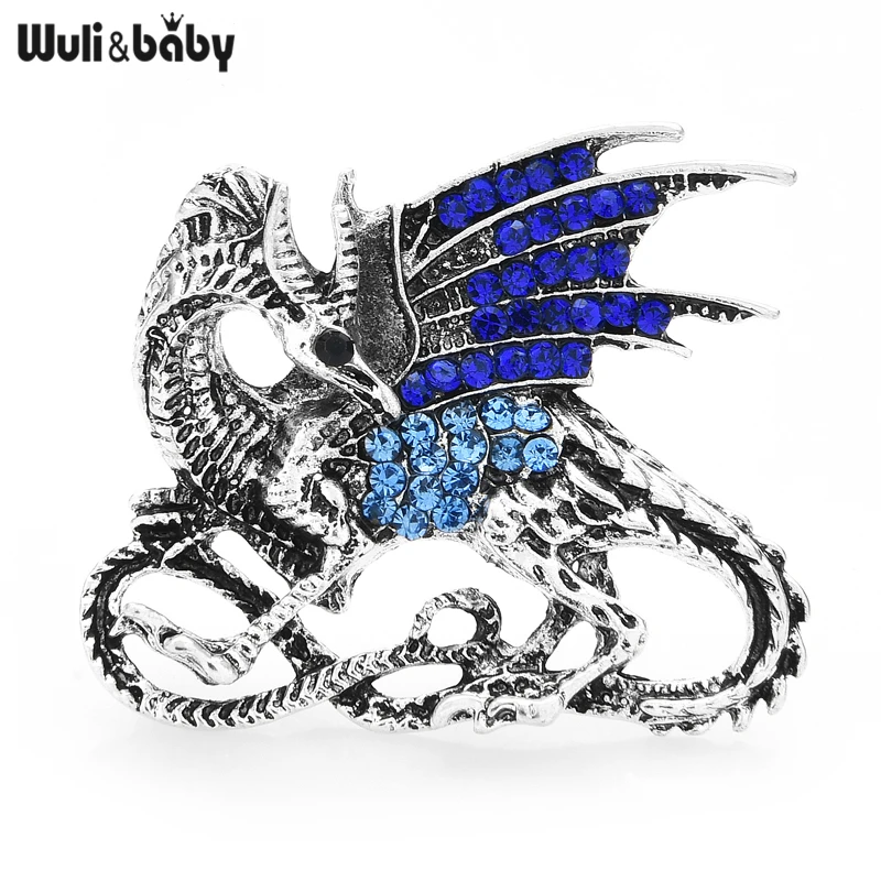 Wuli & baby ходячая Брошь дракон с голубыми крыльями винтажные Кристальные ювелирные