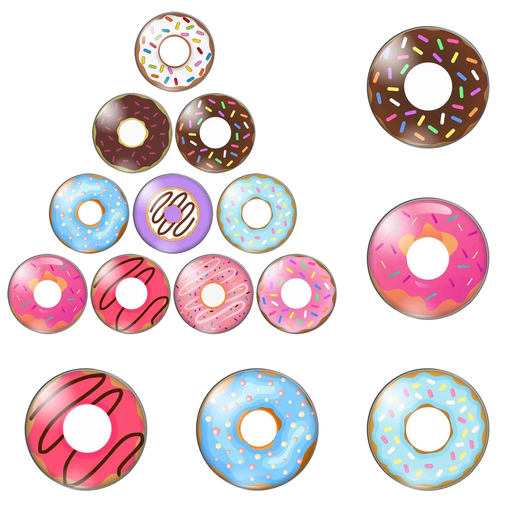 

12pcs/lot New Delicious Donuts Paintings 12mm/20mm/25mm/30mm Round Photo Glass Cabochon Demo Flat Back Making Findings