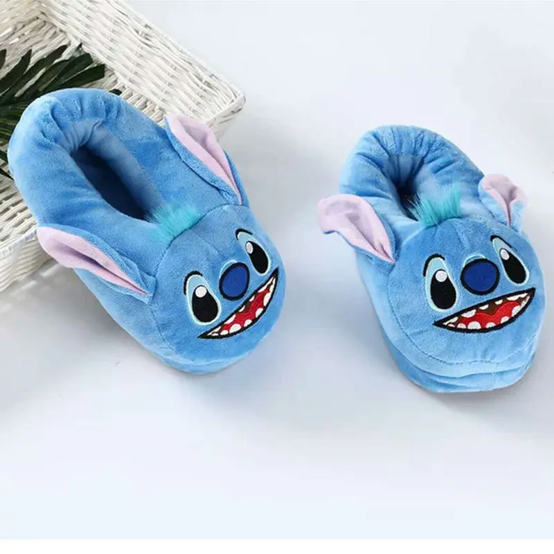 Зимние теплые Синие тапочки из флока с круглым носком милые домашние для
