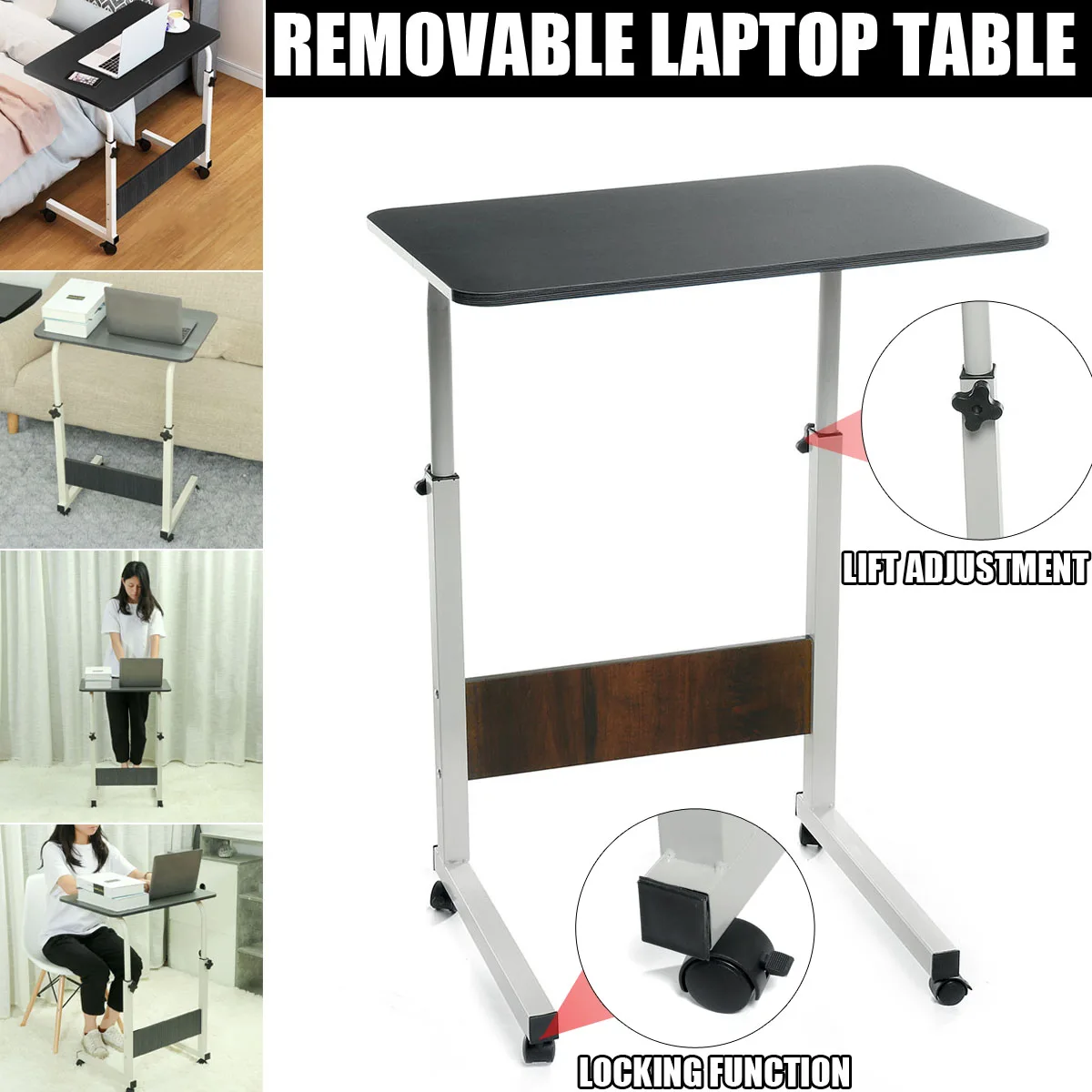 

60x40CM Foldable Computer Table Adjustable Portable Laptop Desk Rotate Laptop Bed Table Can be Lifted Standing Desk