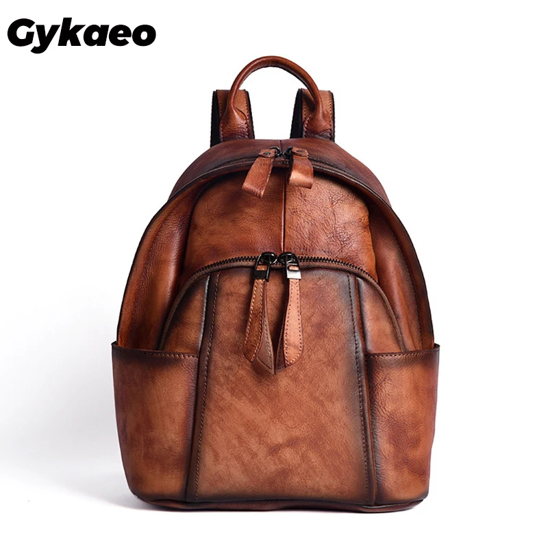 Gykaeo Ethnic Style Handmade Genuine Leather Women Backpack High Quality Vintage Small Ladies Cowhide Travel Back Pack | Багаж и сумки