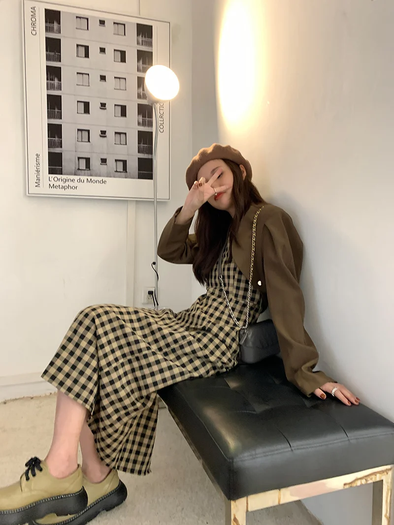 2021 New Short Coat Coffee Shoulder Pad Small Suit Korean Loose Casual Long Sleeve Early Autumn | Женская одежда