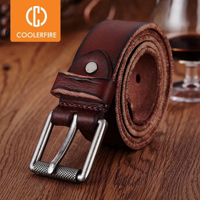 Men Belt Top Quality Genuine Leather Belts for men Vintage Pin Buckle full Grain Jeans Strap LD015 | Аксессуары для одежды