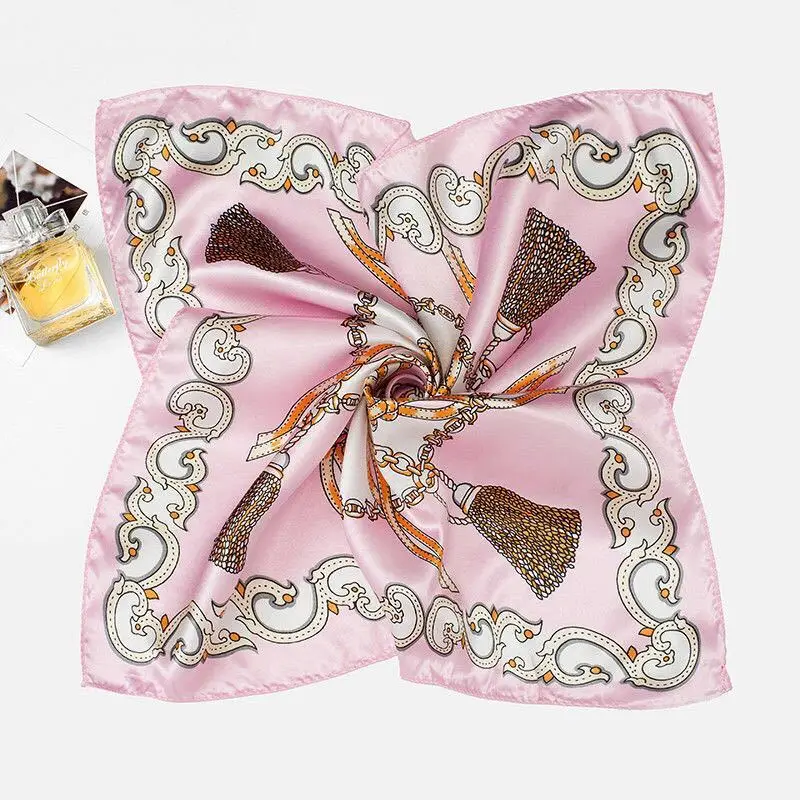 

50*50 CM Small Square Silk Scarf for Women Business Neck Head Scarfs Ladies Foulard Hair Band Tie Female Print Handkerchief
