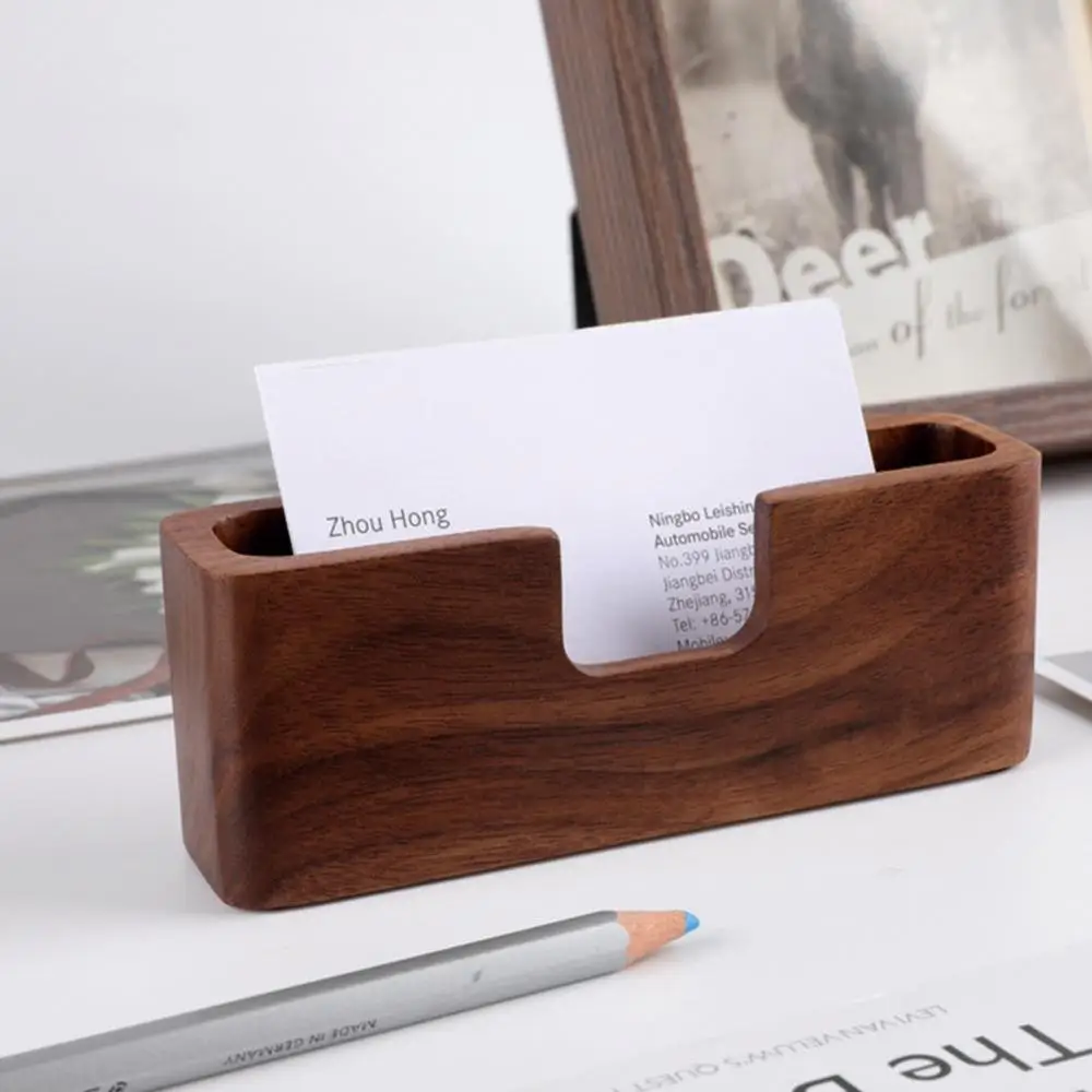 Wooden Business Card Holder Storage Case Box Office Name Display Stand Simple Solid Wood Creative Notes Folde | Канцтовары для