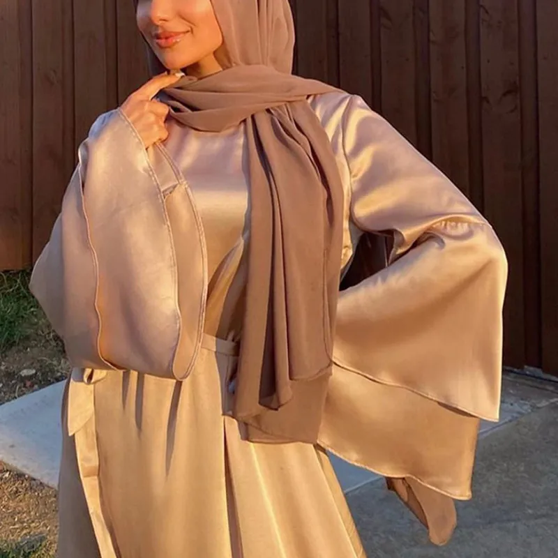 Мусульманское модное атласное платье макси для женщин хиджаб платье ИД абайя Дубай Турция Abayas Robe Femme