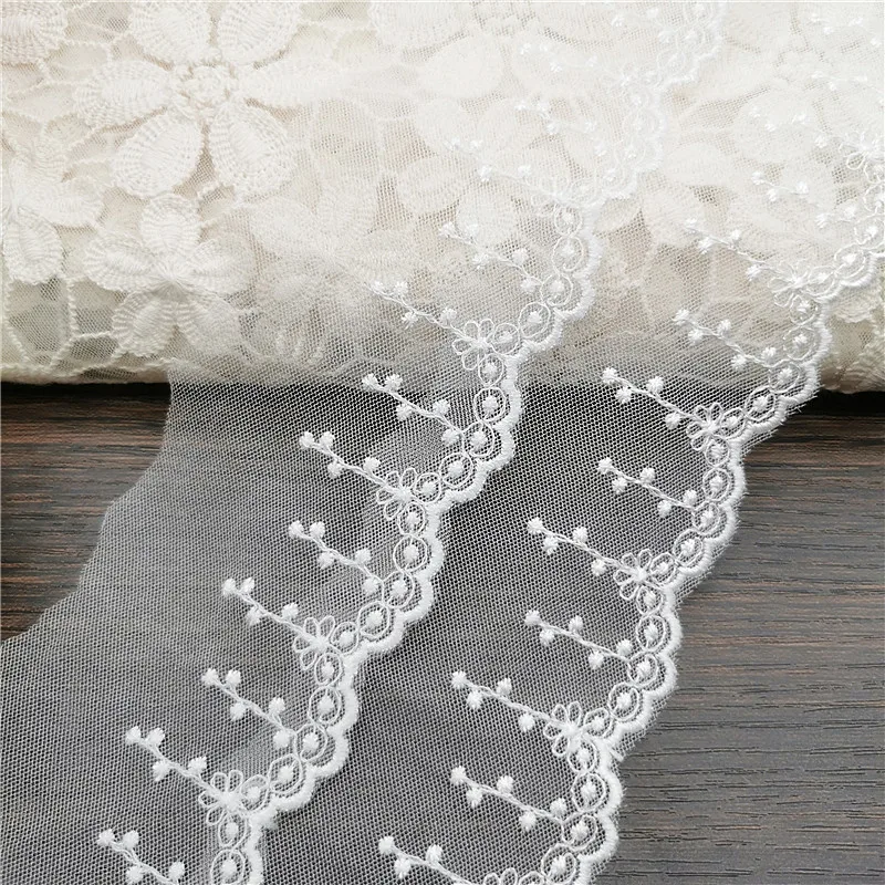 

14Yd 5cm White Bright Net Silk Embroidery Polyester Lace Trim Edges Fabirc Ribbon DIY Princess Dress Lolita Clothing Accessories