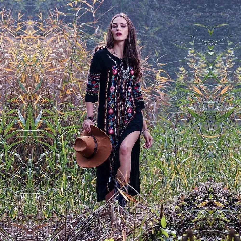 Хлопковая пляжная туника-Кафтан с вышивкой накидка для пляжа женское бикини