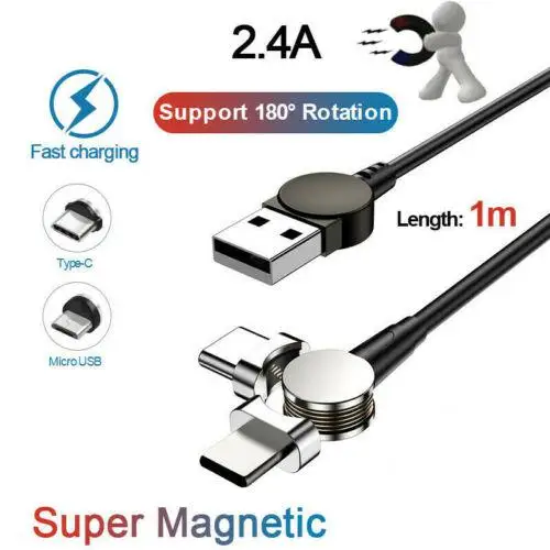 

MeterMall 180 ° USB кабель с магнитной зарядкой светодиодный кабель передачи данных типа C Micro USB шнур зарядного устройства для Android IPhone