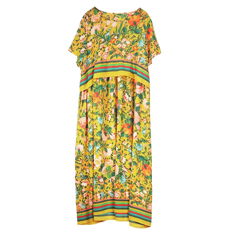 

XITAO Print Flower Contrast Color Dress Women 2021 Summer New Personality Fashion Loose O-neck Short Sleeve Pullover WMD1713