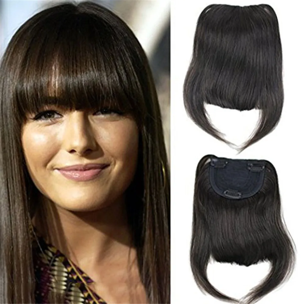 

Brazilian Human Hair Clip in Hair Blunt Bangs Full Fringe Short Straight Hair Extension for women 100% Virgin Hair 6-8inch