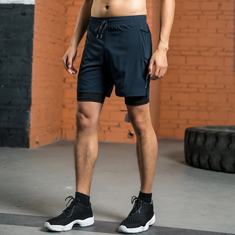 Мужские шорты для бега 2 в 1 быстросохнущие пляжные тренажерного зала фитнеса