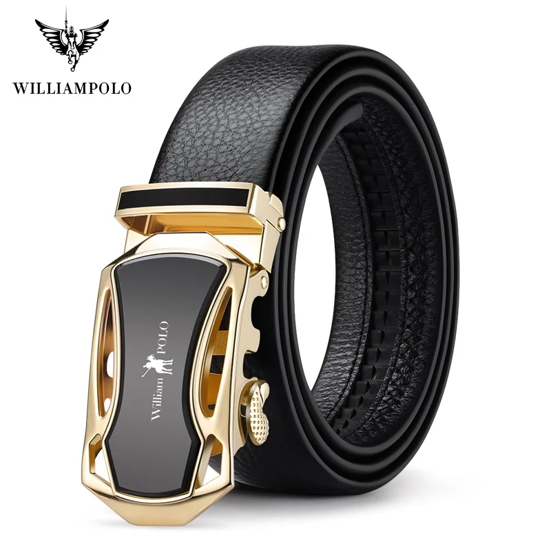 Ремень WilliamPolo мужской кожаный брендовый Роскошный пояс из натуральной кожи с