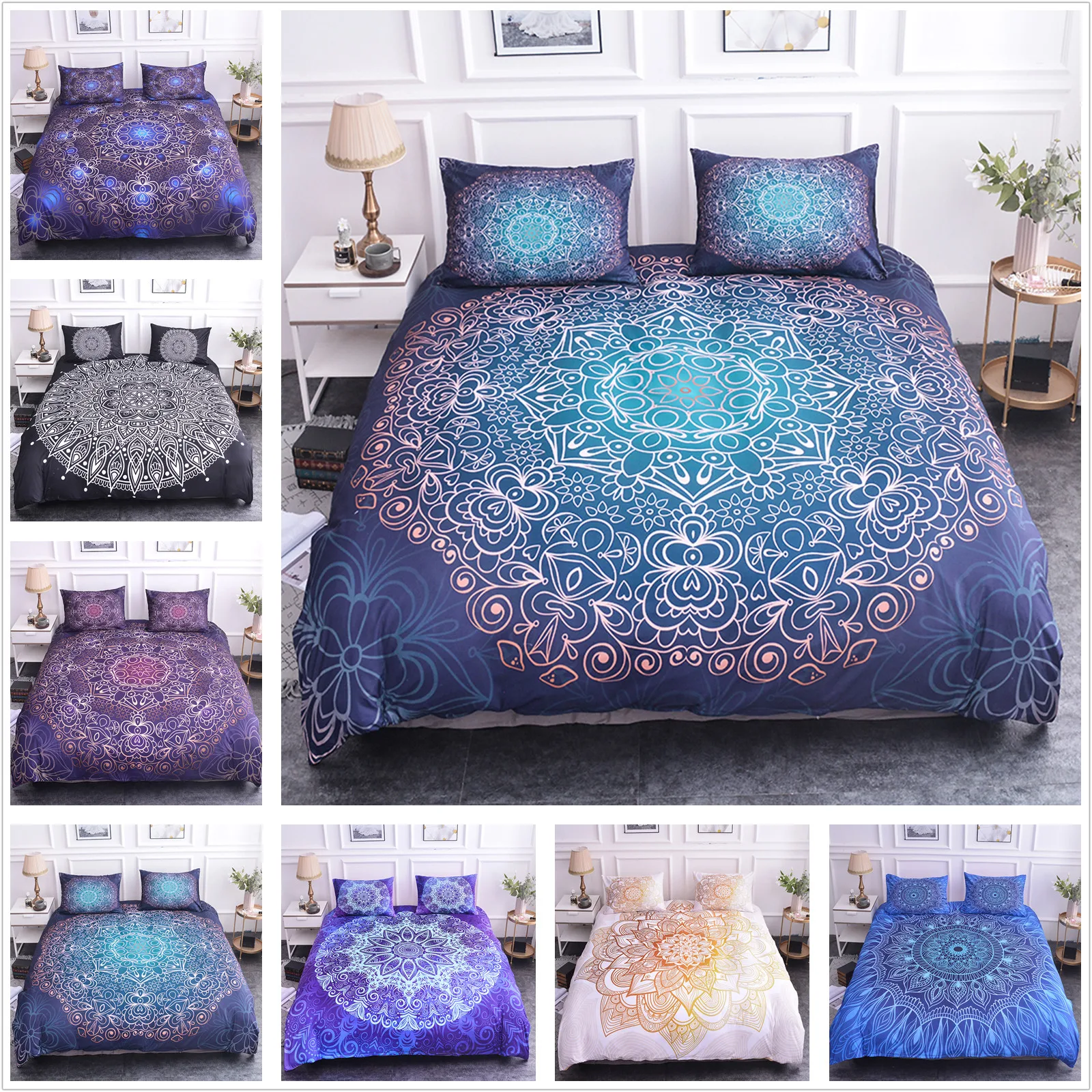 Мандала Цветы Лепестки печати постельные принадлежности пододеяльник набор
