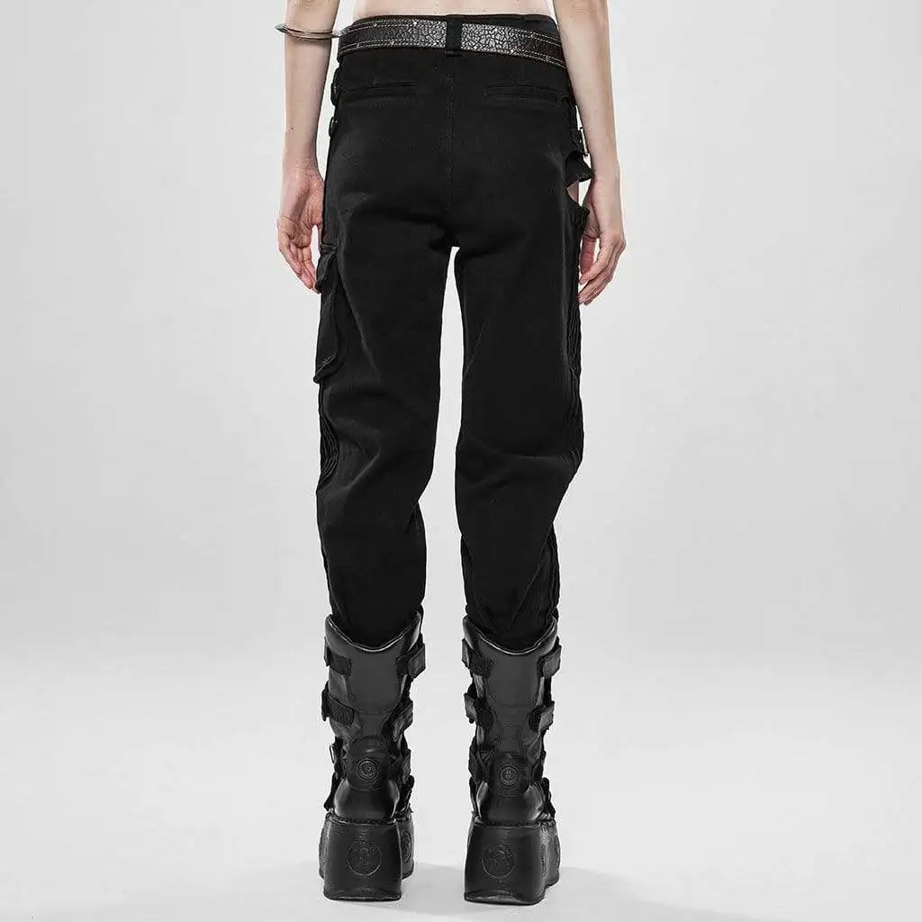 Punk Rave Women's Goth Hollow Out Ankle Black Cargo Pants WK401 | Женская одежда