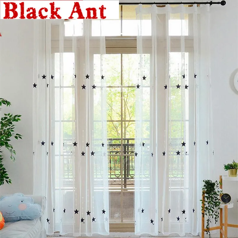 Синяя Звезда мультфильм занавес детская комната для мальчиков белая прозрачная