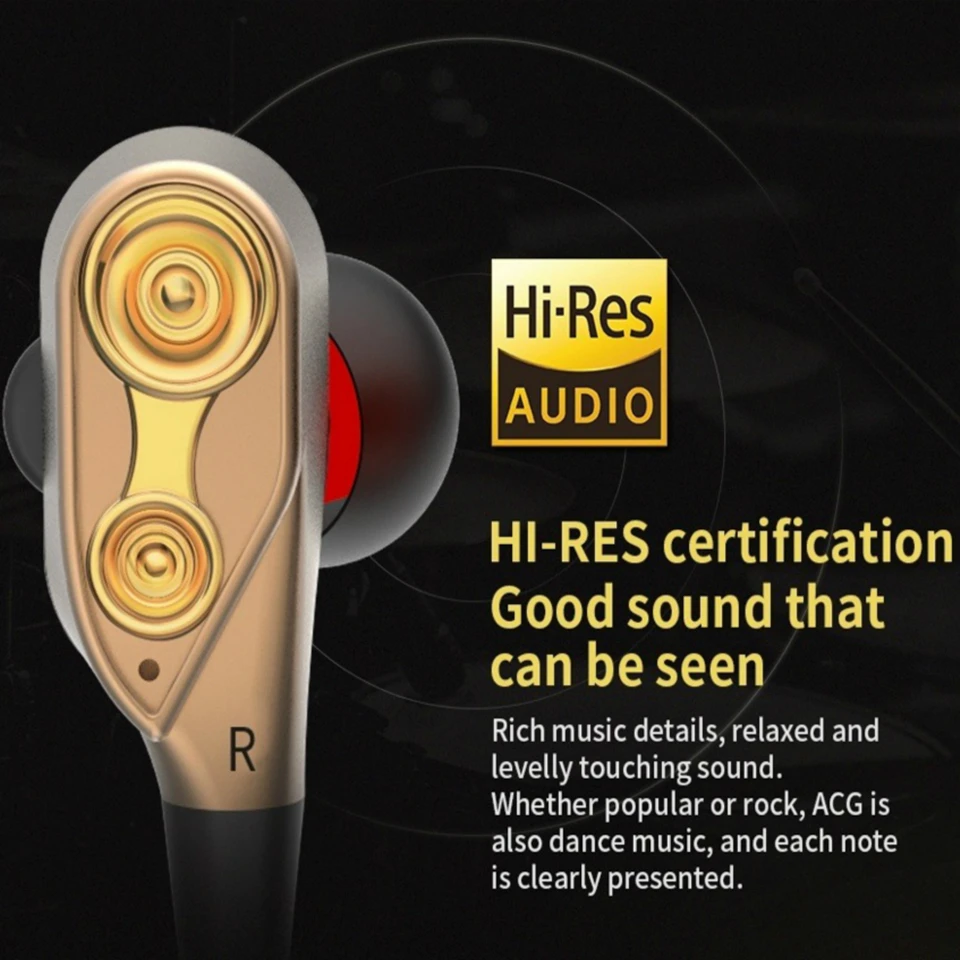 HiFi Wired Earphone Dual-Dynamic Quad-core Speaker 3.5mm In-ear earbuds with Microphone and Volume Control for Smart Phones MP3 |