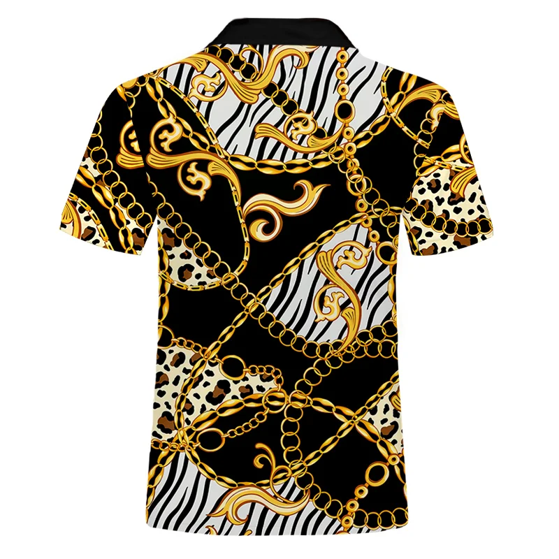 IFPD Fashion Men's Luxury Button Shirt Summer 3D Baroque Style Golden Chain New Sportswear Oversize Short Sleeve Casual Wear 5XL
