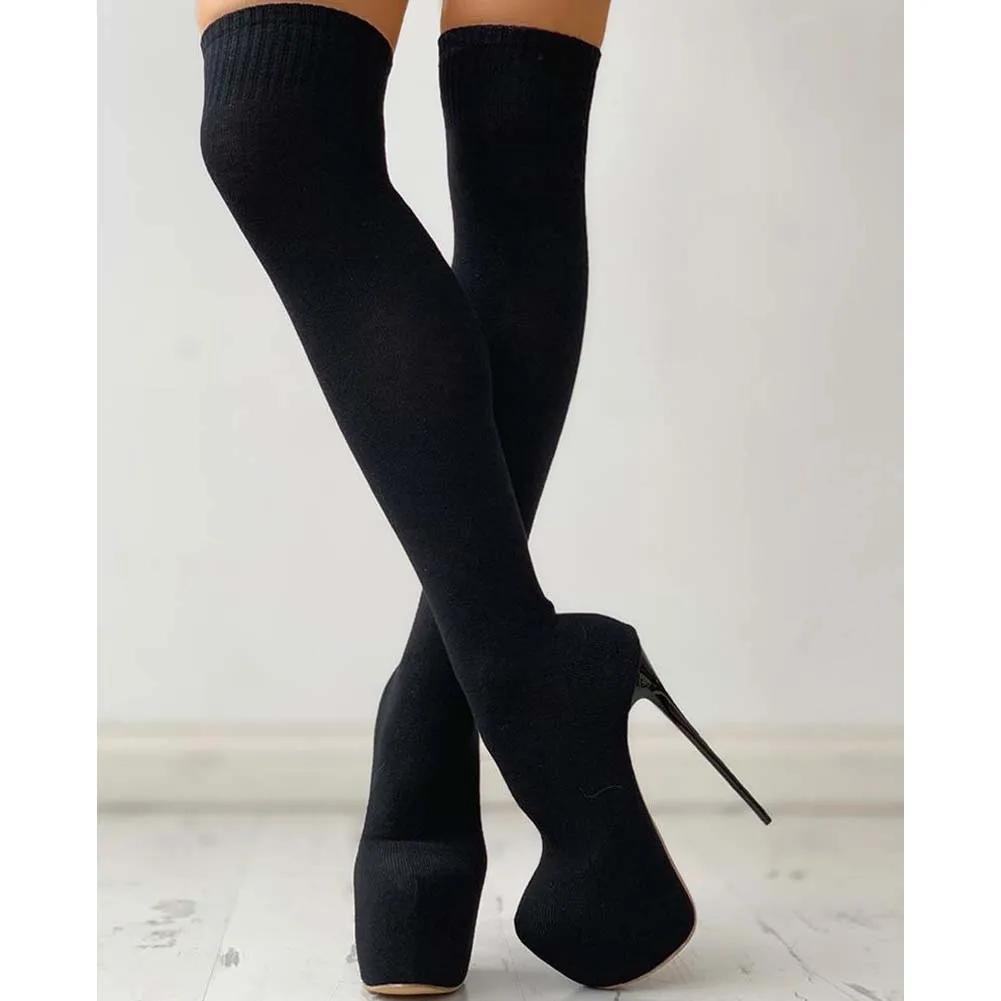 

Karinluna drop shipping on sale great quality woman shoes Party Sexy Ultra High Thin Heels slip-on Kinnting Sock Thigh Boots