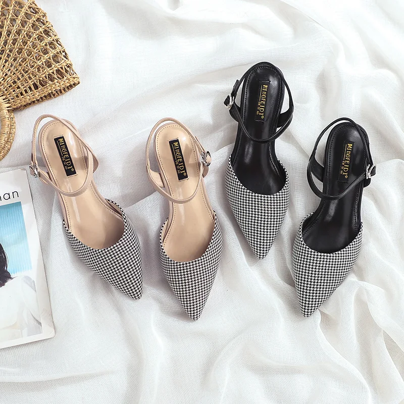 Элегантные туфли на высоком каблуке с узором гусиные лапки женские лодочки