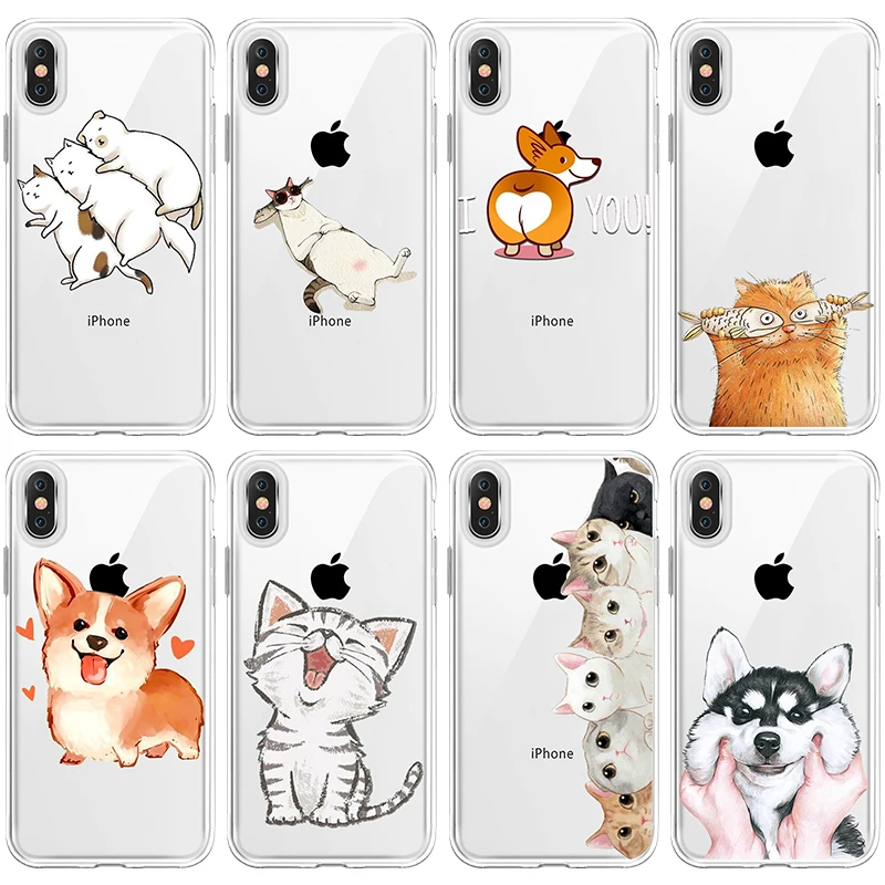 Прозрачный чехол для iPhone 11 Pro max XS Max X XR мягкий 6 6S 7 8 Plus с изображением милых кошек и