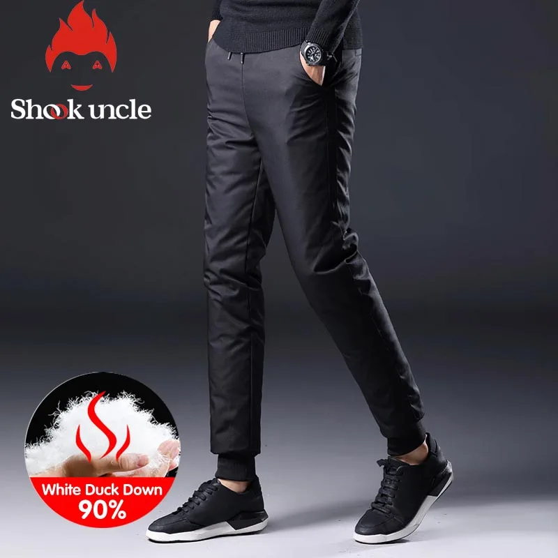 Зимние теплые мужские пуховые брюки 90 белый утиный пух для занятий спортом на