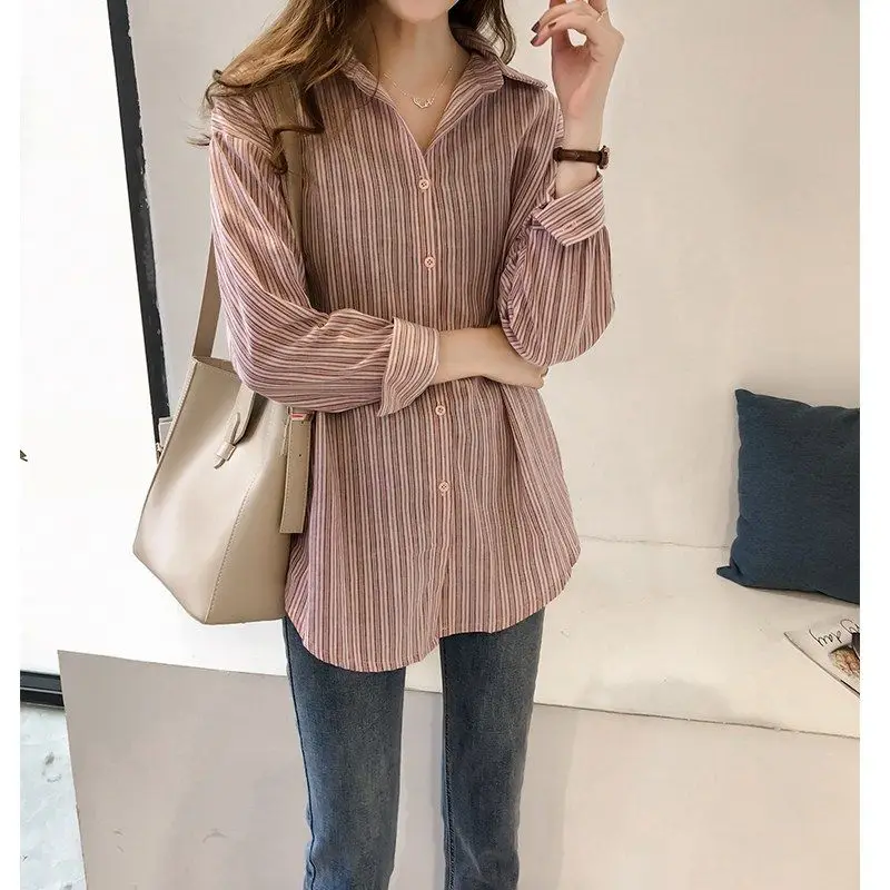 

Blouse Women Women's Striped Shirt Women's Long-Sleeved Shirt Loose Shirt Blusas Ropa De Mujer
