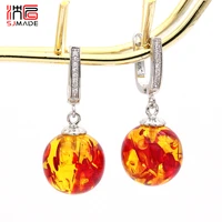 sjmade vintage fashion round flower ambers dangle earrings 585 rose gold japanese south korean eardrop for women wedding jewelry