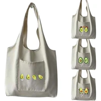 tote bag vacation women travel bag shopping bags avocado pattern vest bag cotton cloth fabric grocery handbags book bag