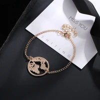 fashion link chain bracelet map charm female jewelry friendship gold silver color black globe world map bracelet