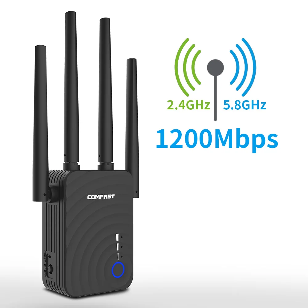 

Powerful Dual Band 1200Mbps WiFi Extender Internet Signal Booster Wireless Repeater 2.4GHz 5GHz Wi-Fi Range Extender Antenna