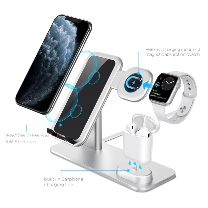 15 Вт быстрая Беспроводная зарядная док станция для samsung IPhone Qi подставка Apple Watch