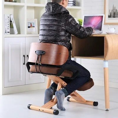 

Height Adjustable Ergonomic Kneeling Chair with Back and Handle Wood Office Furniture Kneeling Posture Work Chair Knee Stool