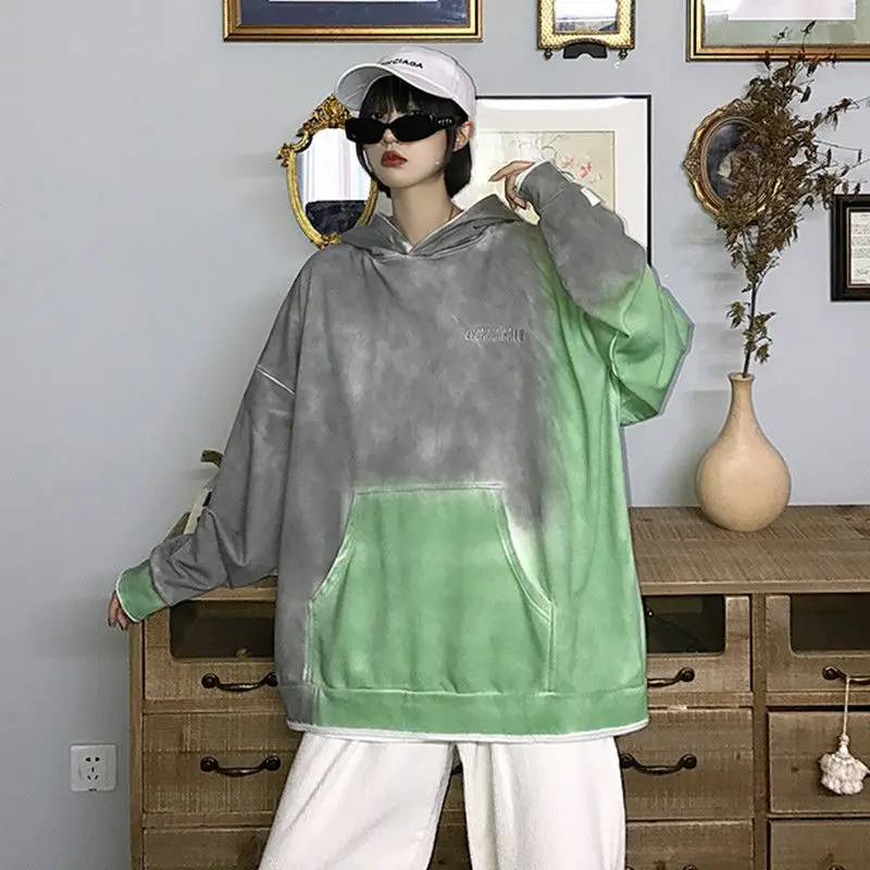 

Hip Hop Hoodies Girl's Fashion printing Tie Dyed Casual Hooded Sweatshirt Female Streetwear Wild Loose Camo Hoodie Women Hoody