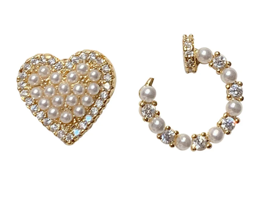 

Korean East Gate asymmetric pearl Love Earrings S925 silver pin Earrings