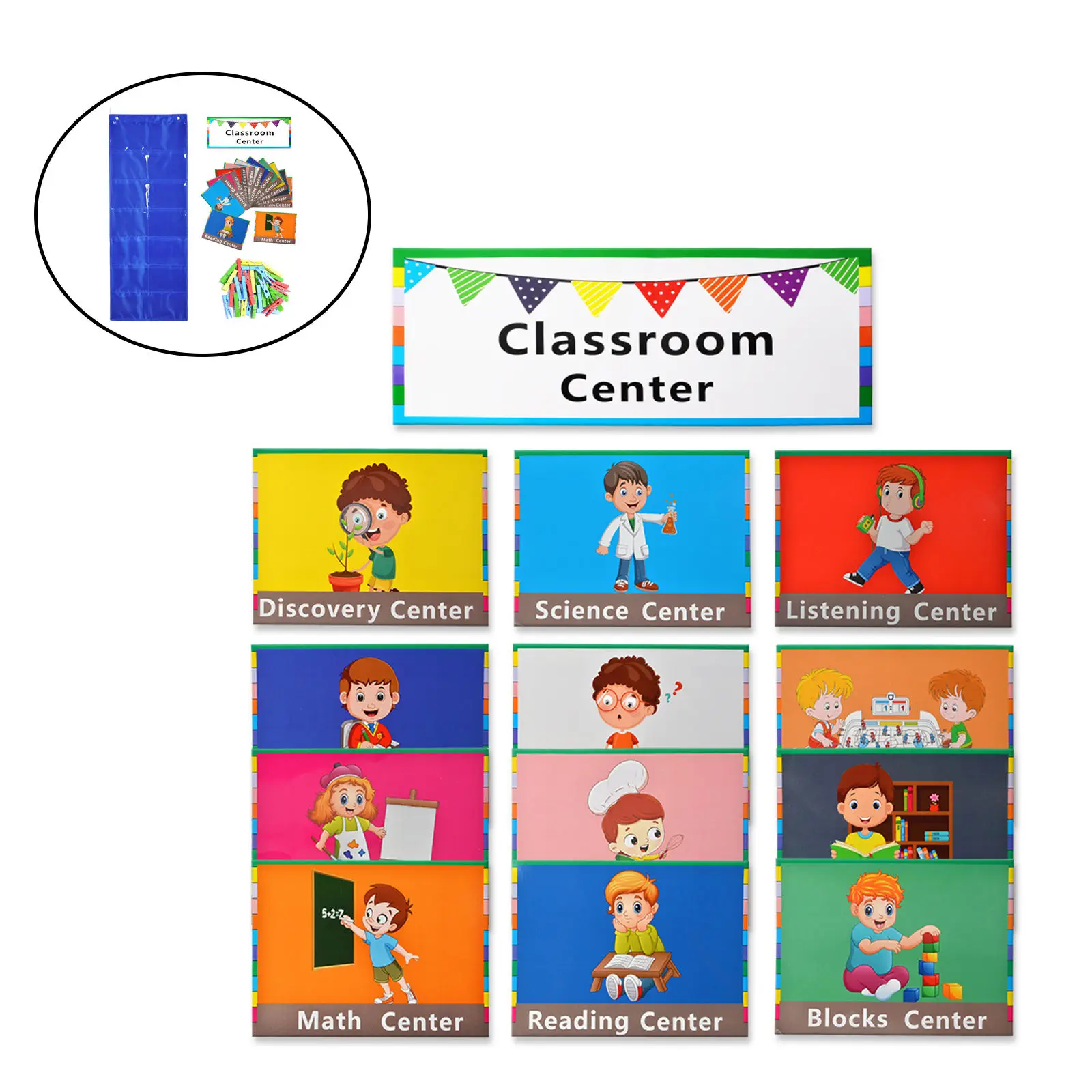 

Management Pocket Chart Self-Standing Easiest Double-Row 14 Transparent Pockets Learing Subjects Changing for Daycare Door Child