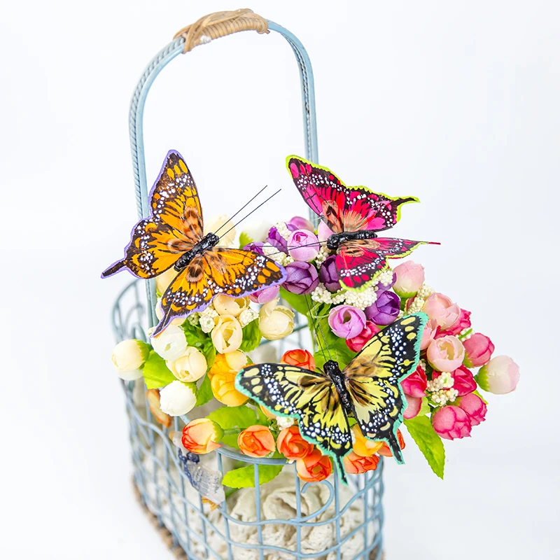 3pc Simulation feather butterfly terrace and garden decoration pile decoration windmill butterfly decoration furniture ornament