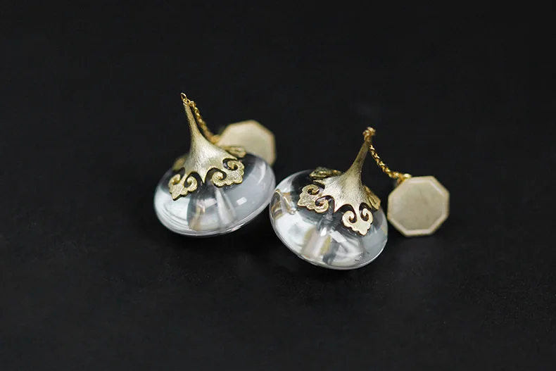 INATURE 925 Sterling Silver Vintage Cloud Design Natural Crystal Drop Earrings For Women Wedding Jewelry