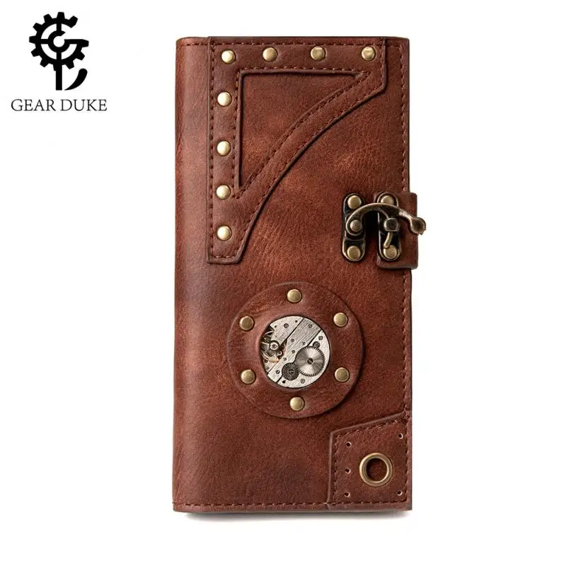 

Women Gear Rivet Metal Buckle Wallet Medieval Retro PU Leather Hand Wallet Punk Hand Purse New Streampunk Gearduke Moneybag