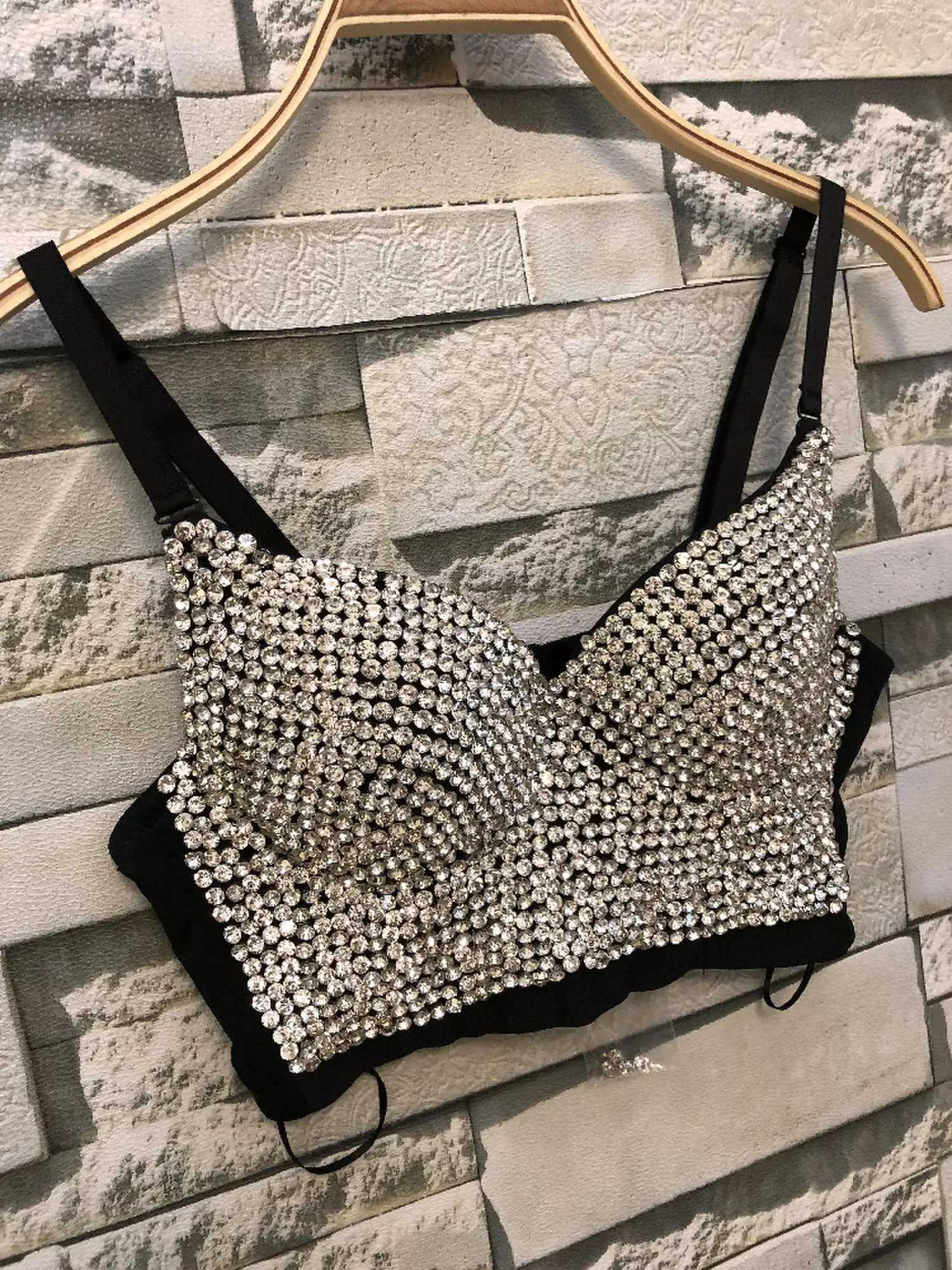 

New women's diamonds nightclub sexy Club star studded navel ultra-short tube bralette crop tank top women strap female Short