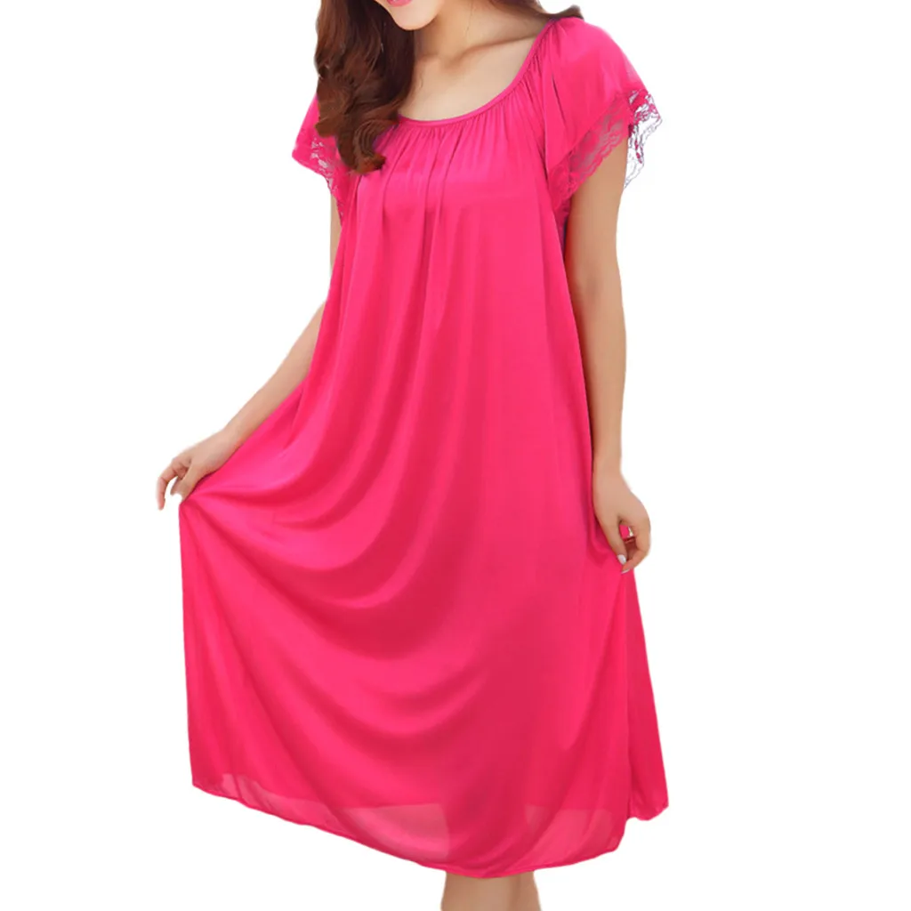 

Sexy Women Ice Silk Sleepwear Female Short Sleeve Nightgown Solid Women Soft Nightwear for Ladies Night Shirts Home Clothing