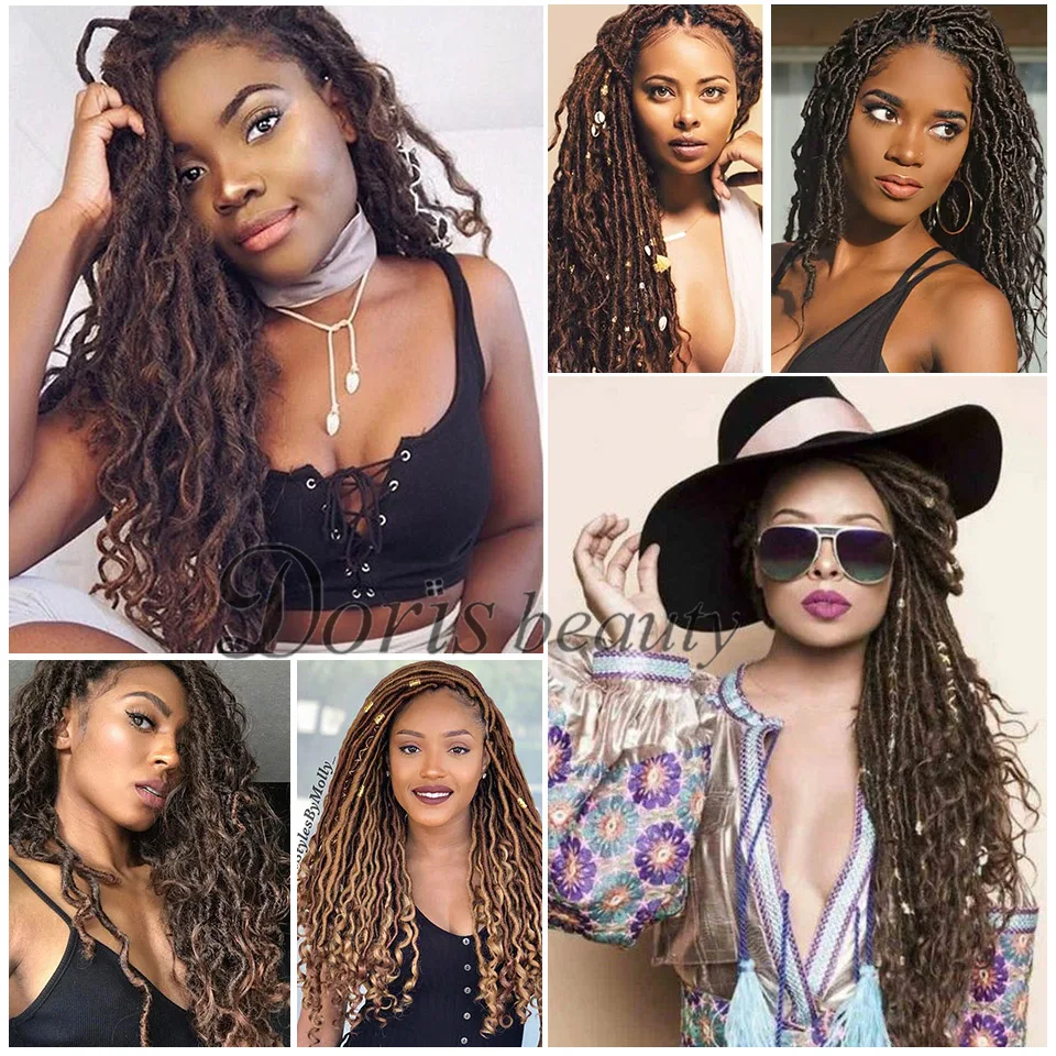 

Doris Beauty Bohemian Faux Locs Synthetic Crochet Hair Extensions Ombre Black Brown Curly Crochet Braiding Goddess Hair