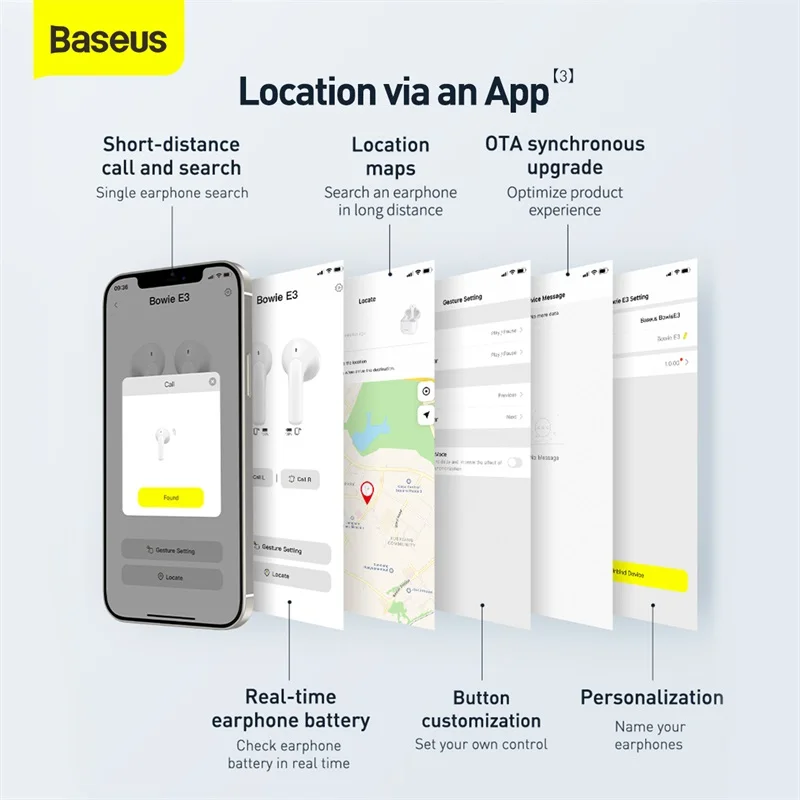 Baseus E3 настоящие беспроводные наушники TWS Bluetooth с микрофоном HD стереонаушники для