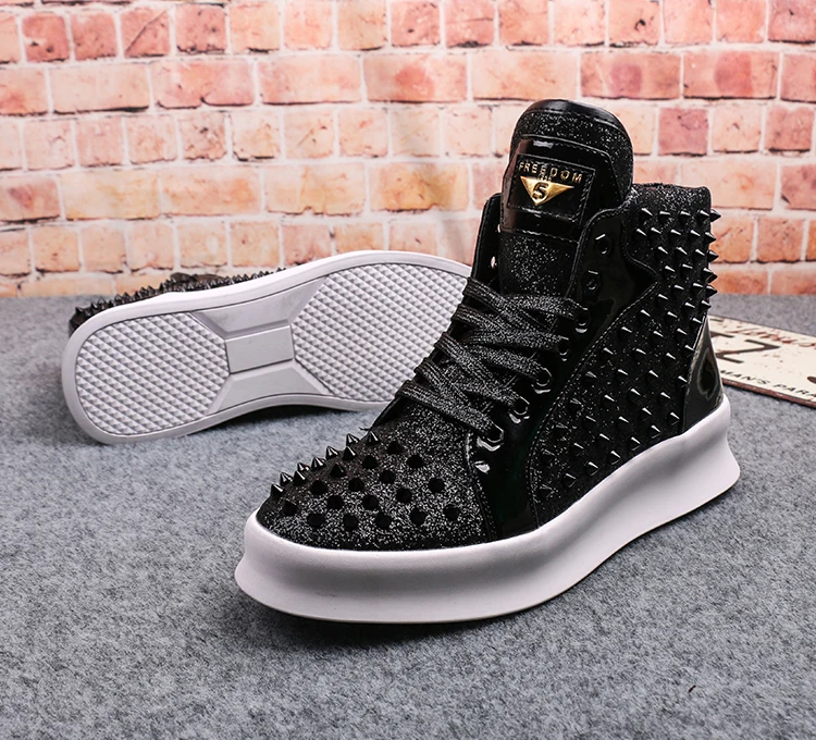 Luxury rivet designer sneakers men's shoes high-top gold red light sole casual platform zapatillas hombre punk | Обувь