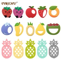 1pc silicone teether cartoon fruits food grade silicone pandents diy pacifier chains toys for teeth tiny rod baby teethers gifts