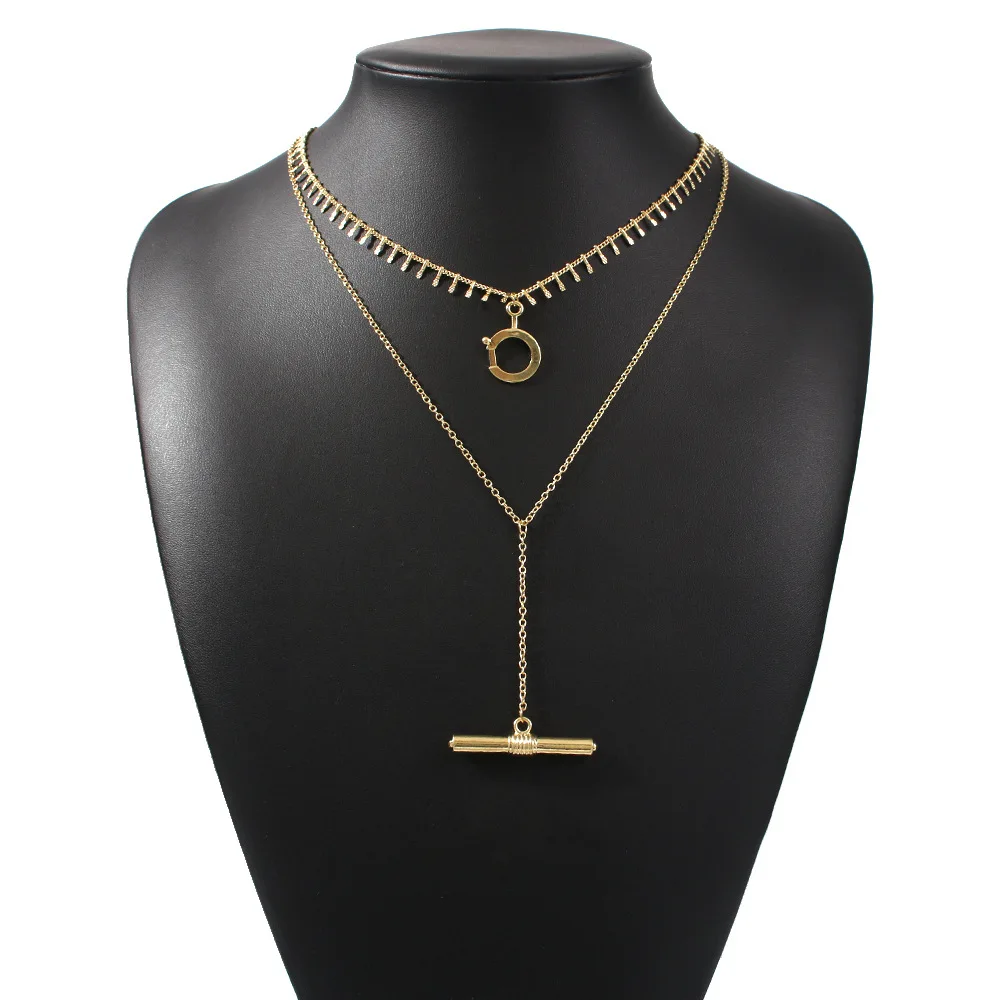 

Minilist Lariat Pedant Necklace for Women Long Tassel Chain Circle Choker Necklace Gold Color Bohemia Girls Punk Collar Jewelry