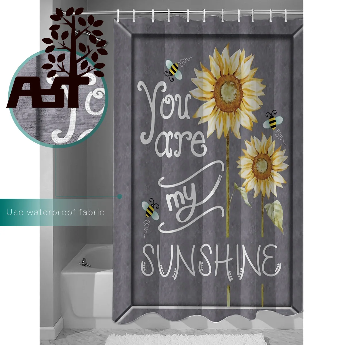 Занавеска для душа You Are My Sunshine Sunflower полиэфирная ткань с 12 крючками