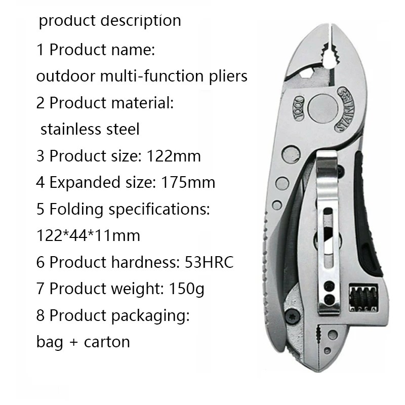 

HRC53 Stainless Steel Multi-tool Pocket Knife Plier Folding Plier Mini Portable Folding Pliers Outdoor Camping Survival EDC Tool
