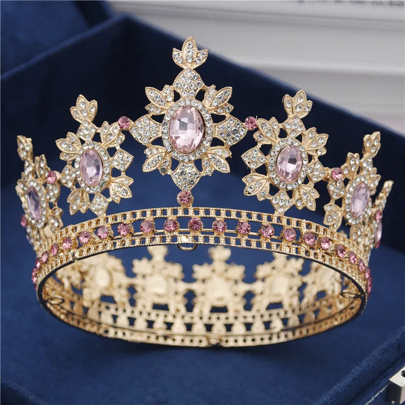 Gold Pink Роскошные Королевские Свадебные короны невесты диадемы и короны королевские украшения для волос кристалл диадема выпускного вечера головной убор аксессуары для торжеств - Окраска металла: Gold Pink