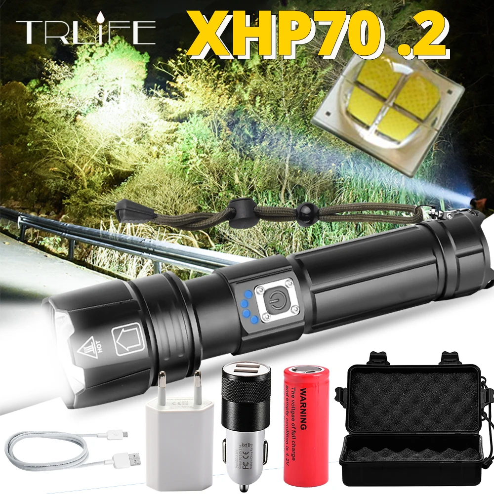 Портативный ультрамощный светодиодный фонарик XHP70 18650 фонасветильник lamp XHP50